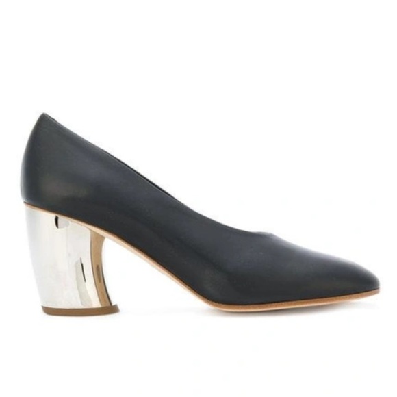 PROENZA SCHOULER Mirrored Silver Curved-heel Leather Pumps In Black Size 39 / 9 - Picture 1 of 15